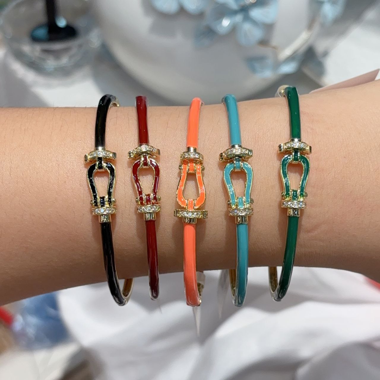 Enamel Buckle Bangle Bracelet